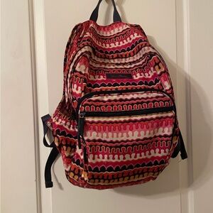 Vera Bradley Red and Pink Backpack with Intricate Patterns